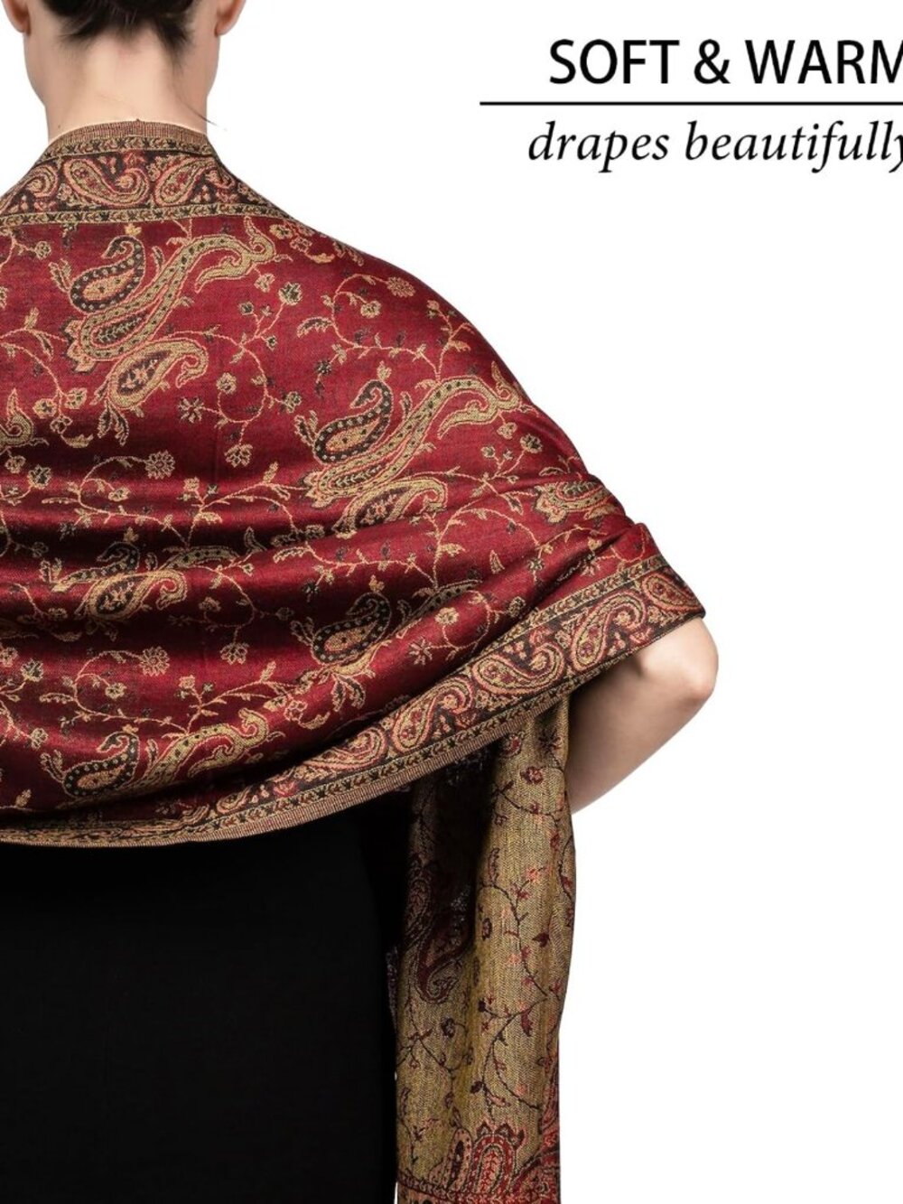 Reversible Paisley Pashmina Scarf - Exotic Shawl & Wrap for All Seasons - Picture 4 of 6